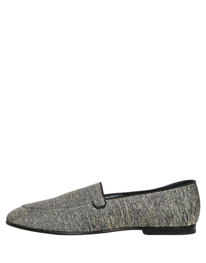 Dolce & Gabbana Gray Glitter Lurex DG Logo Dress Loafers Shoes