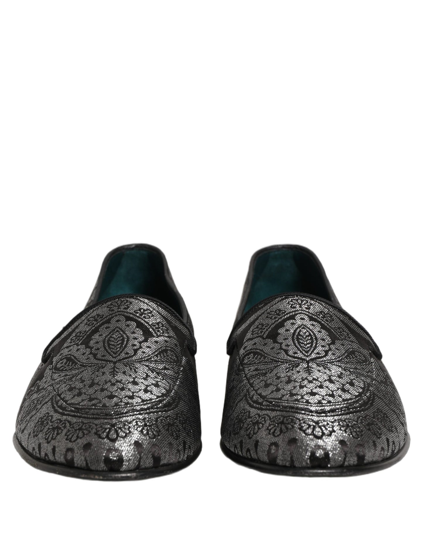 Dolce & Gabbana Silver Jacquard Leather Slip On Loafers Shoes