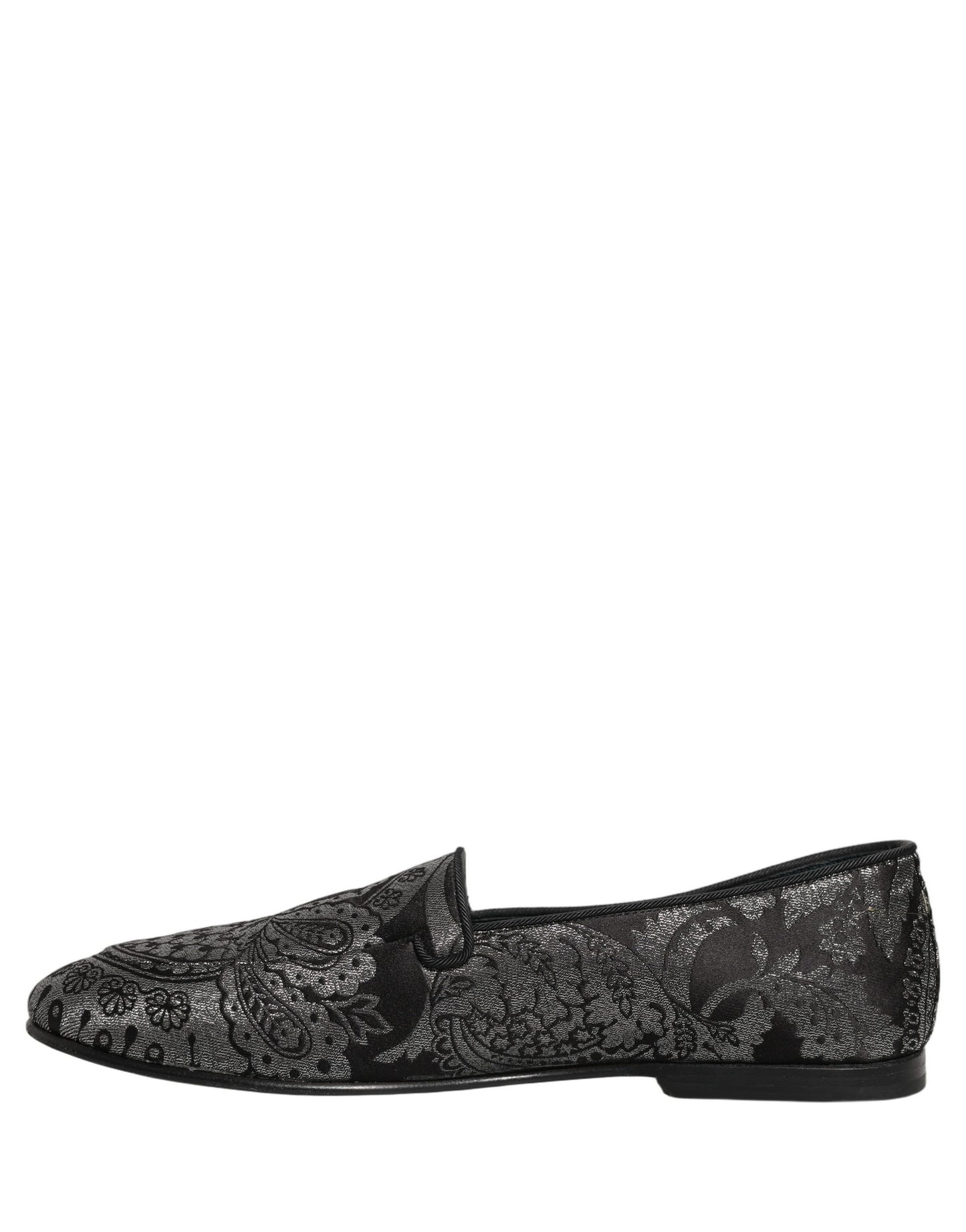 Dolce & Gabbana Silver Jacquard Leather Slip On Loafers Shoes