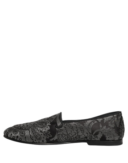 Dolce & Gabbana Silver Jacquard Leather Slip On Loafers Shoes