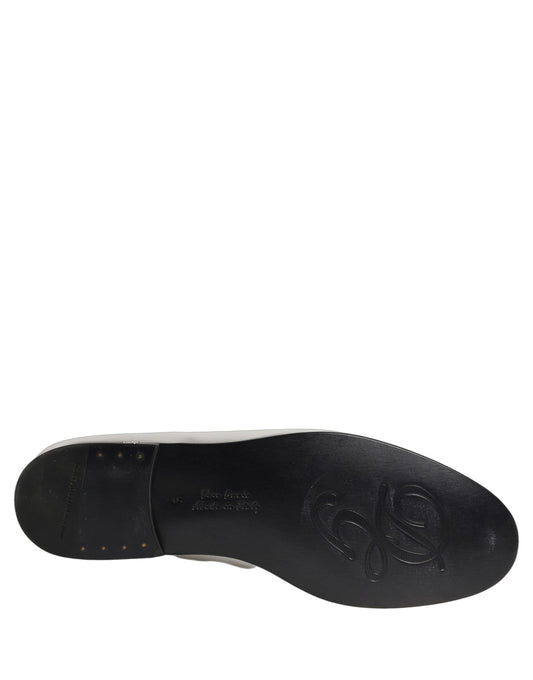 Dolce & Gabbana Silver Leather DG Logo Slip On Loafers Shoes