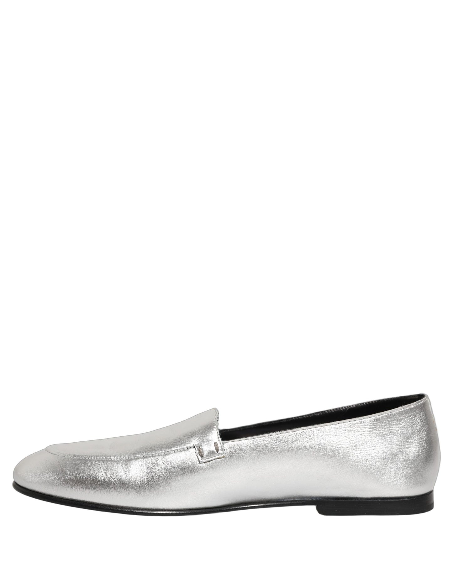 Dolce & Gabbana Silver Leather DG Logo Slip On Loafers Shoes