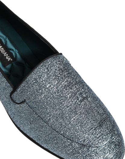 Dolce & Gabbana Blue Glitter Lurex DG Logo Dress Loafers Shoes