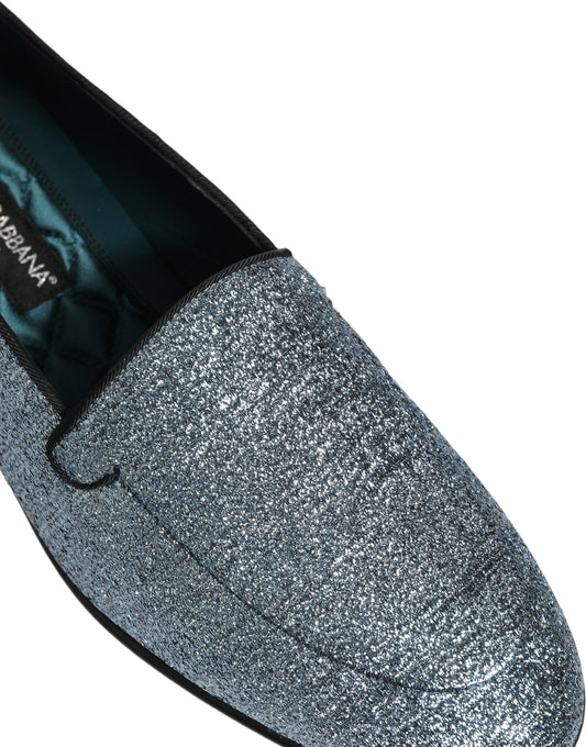 Dolce & Gabbana Blue Glitter Lurex DG Logo Dress Loafers Shoes