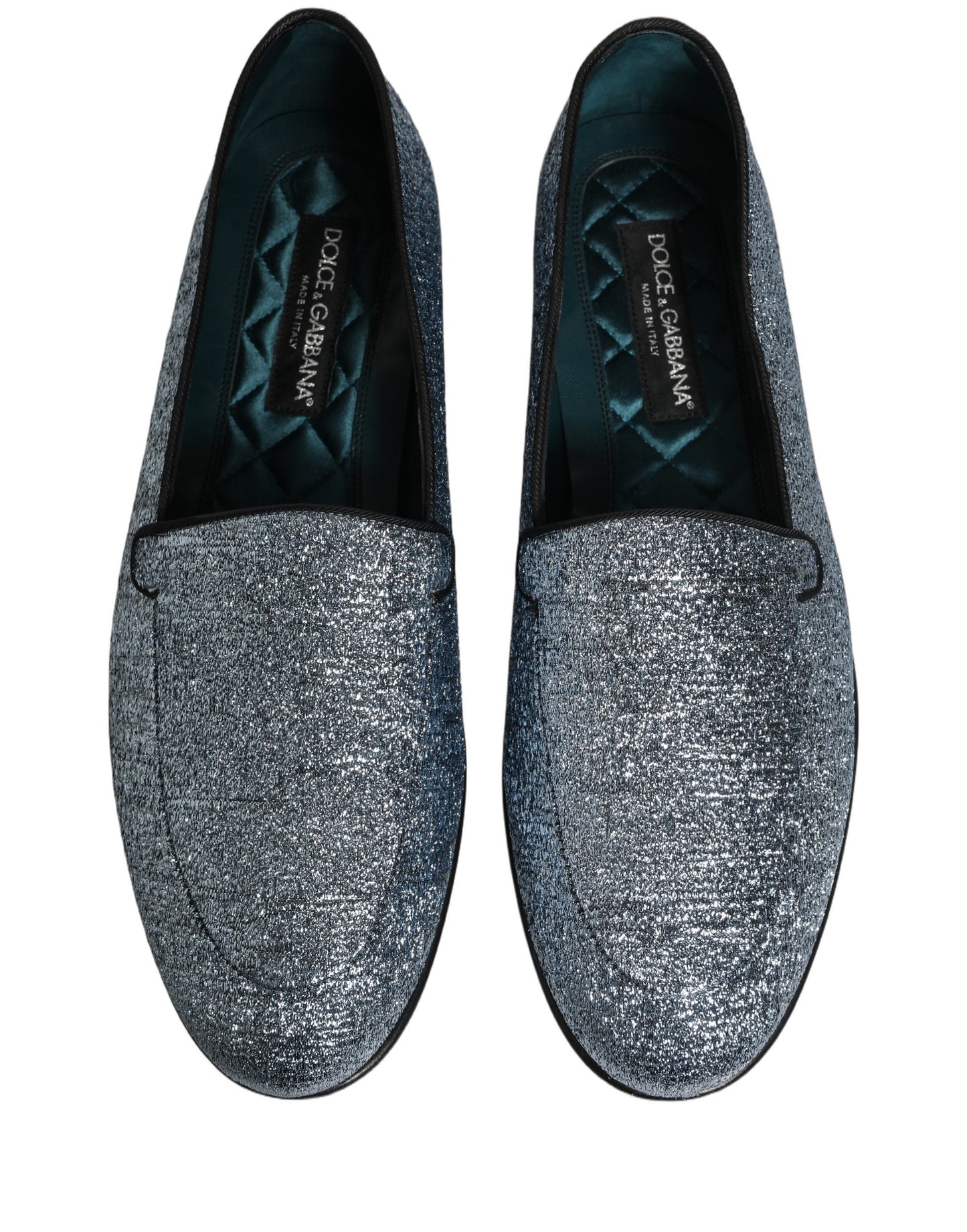 Dolce & Gabbana Blue Glitter Lurex DG Logo Dress Loafers Shoes
