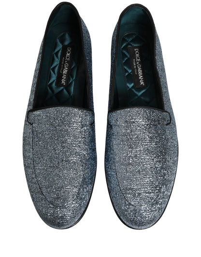 Dolce & Gabbana Blue Glitter Lurex DG Logo Dress Loafers Shoes