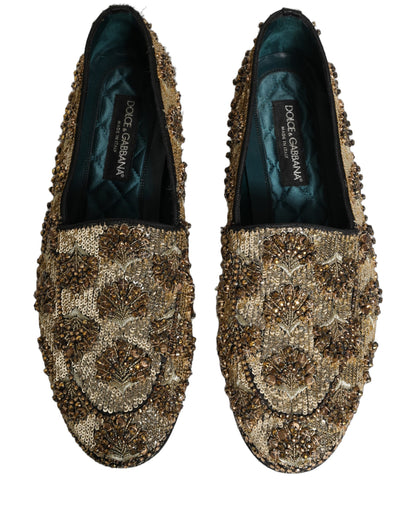 Dolce & Gabbana Gold Sequin Embellished Dress Loafers Shoes