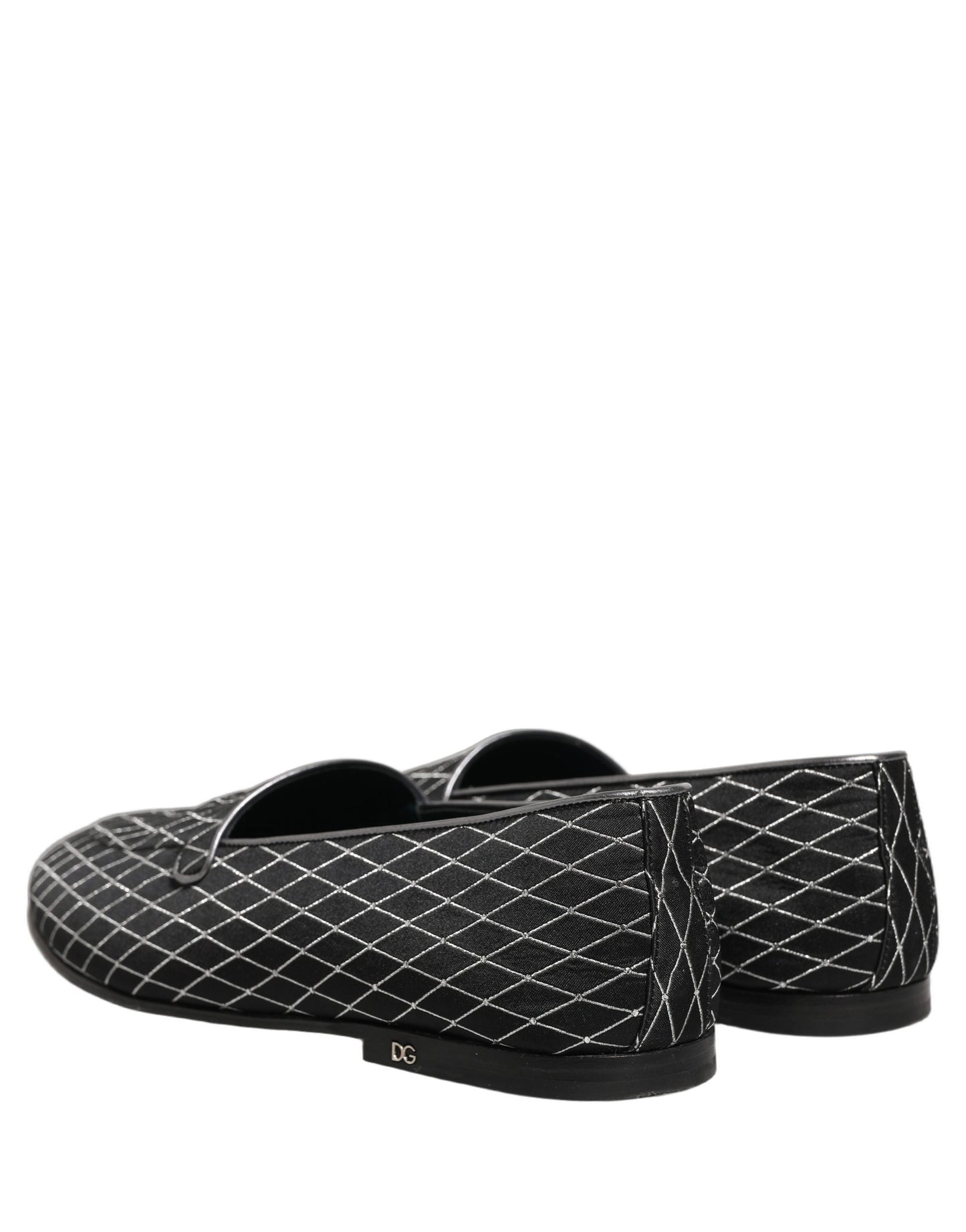 Dolce & Gabbana Black Velvet Diamond Stitched Loafers Shoes