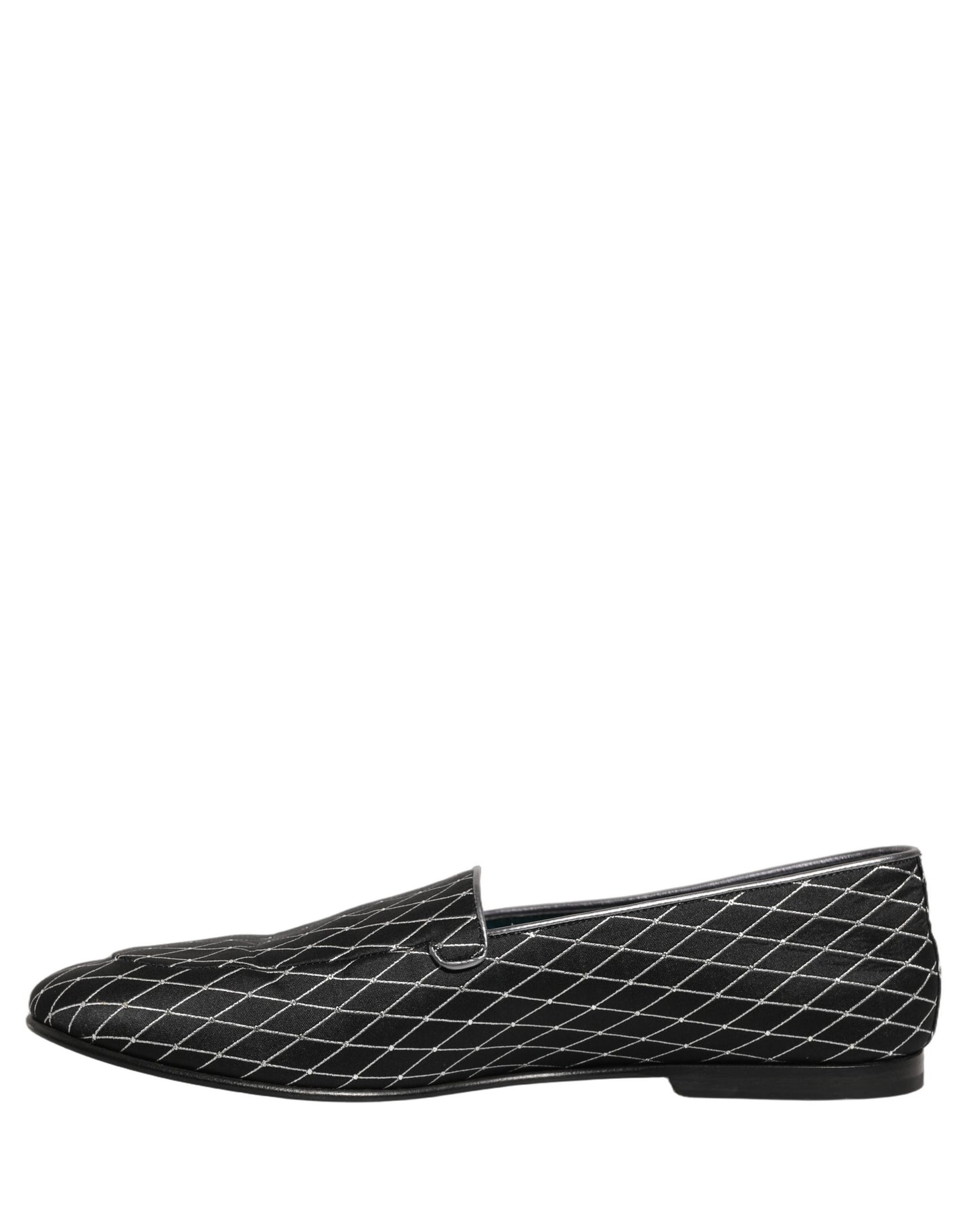 Dolce & Gabbana Black Velvet Diamond Stitched Loafers Shoes
