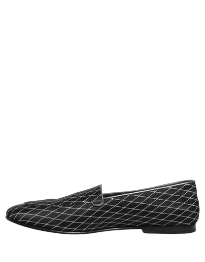 Dolce & Gabbana Black Velvet Diamond Stitched Loafers Shoes