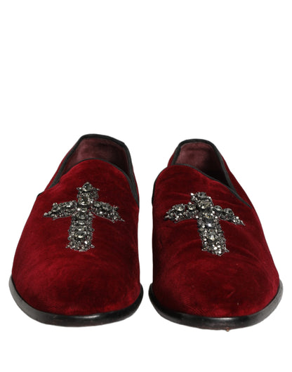 Dolce & Gabbana Maroon Suede Cross Slip On Dress Loafers Shoes