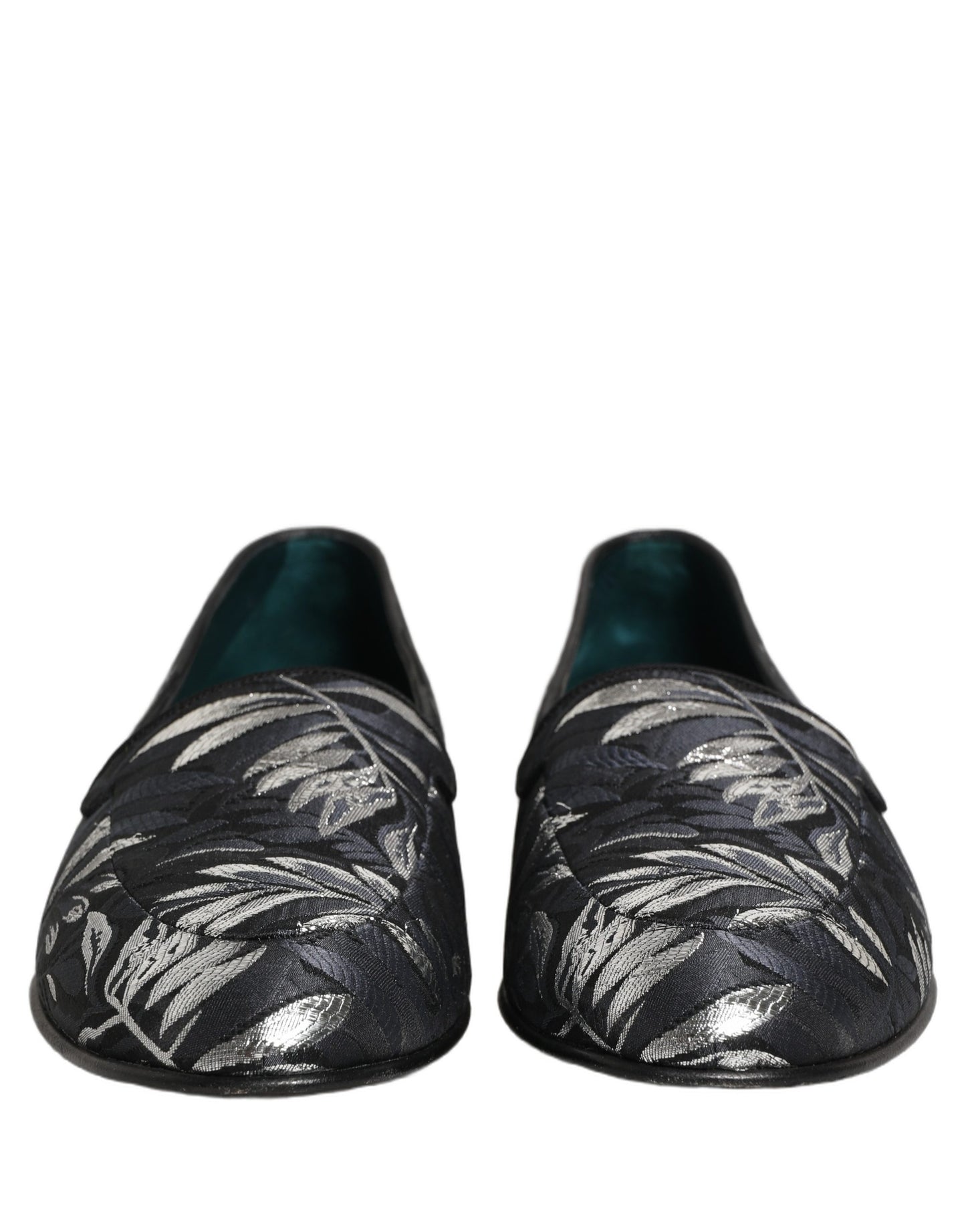Dolce & Gabbana Black Leaf Embroidery Dress Men Loafers Shoes