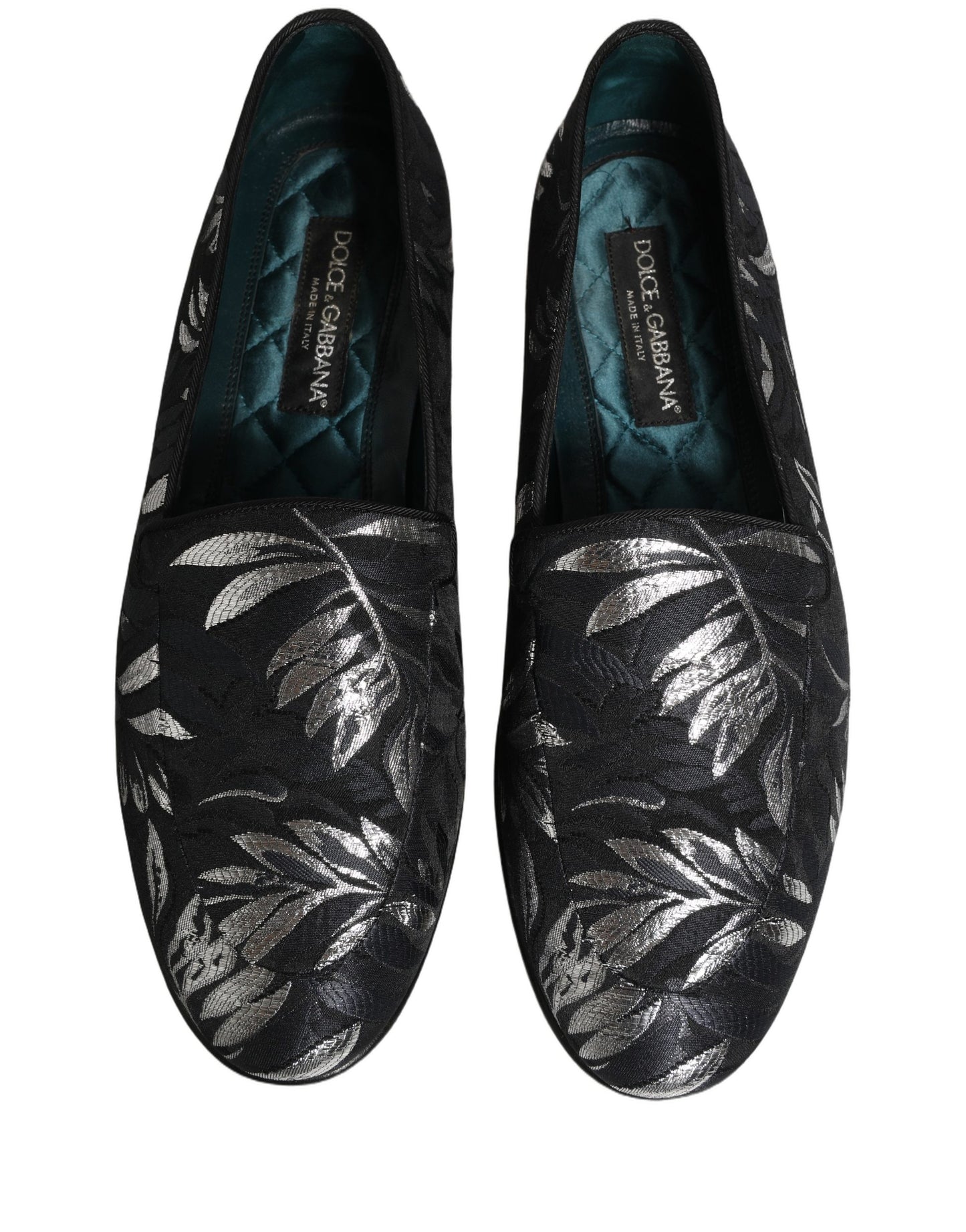 Dolce & Gabbana Black Leaf Embroidery Dress Men Loafers Shoes