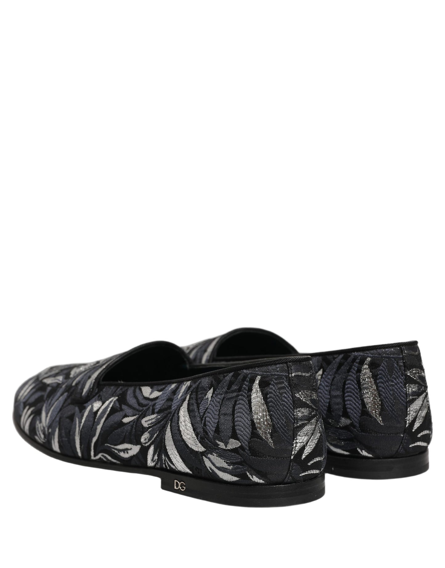 Dolce & Gabbana Black Leaf Embroidery Dress Men Loafers Shoes