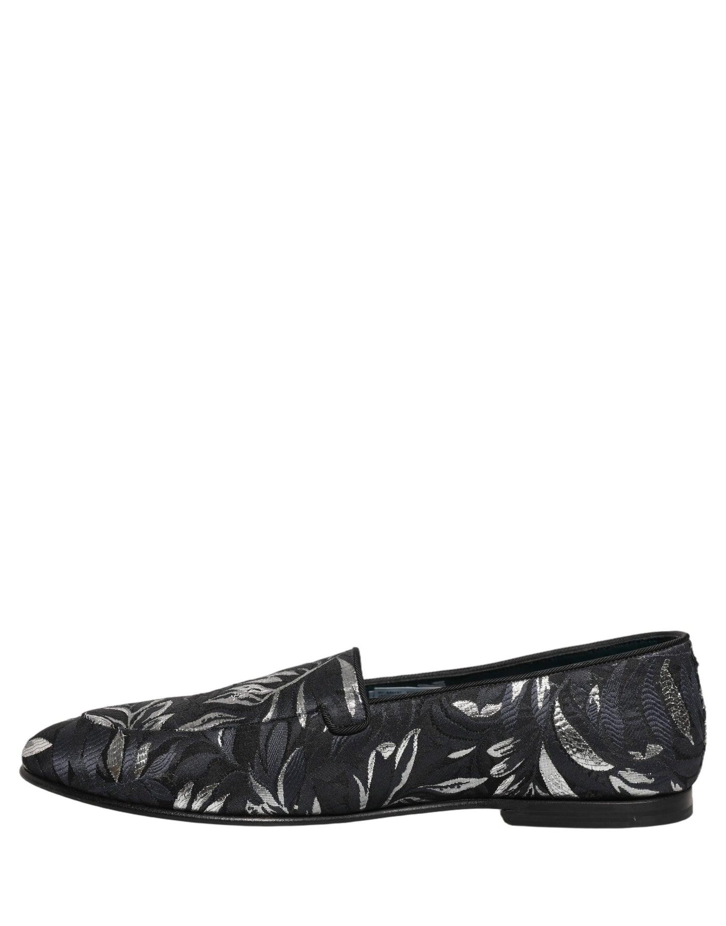 Dolce & Gabbana Black Leaf Embroidery Dress Men Loafers Shoes