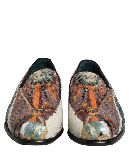 Dolce & Gabbana Multicolor Embroidered Sequin Loafers Shoes
