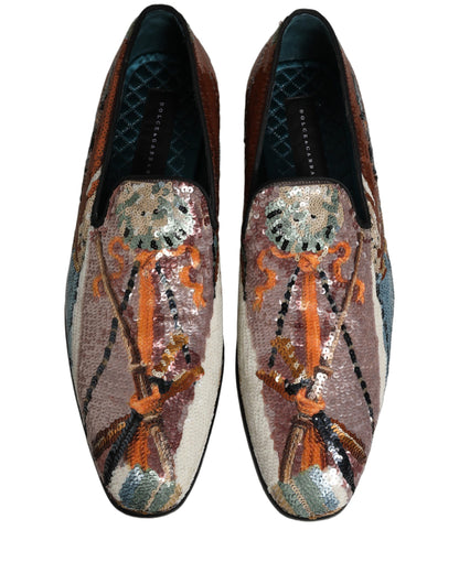Dolce & Gabbana Multicolor Embroidered Sequin Loafers Shoes
