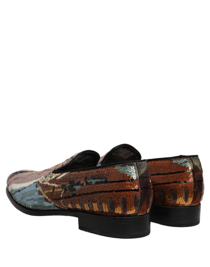 Dolce & Gabbana Multicolor Embroidered Sequin Loafers Shoes