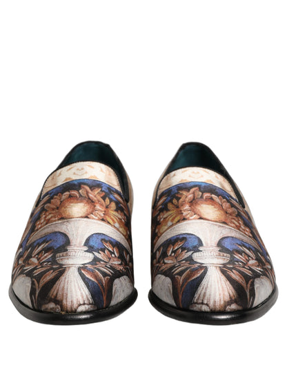 Dolce & Gabbana Multicolor Fruit Print Velvet Loafers Shoes