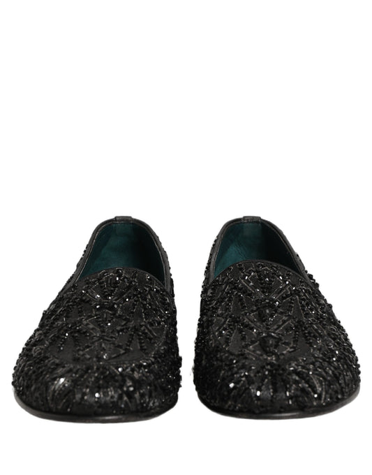 Dolce & Gabbana Black Velvet Embroidered Dress Loafers Shoes