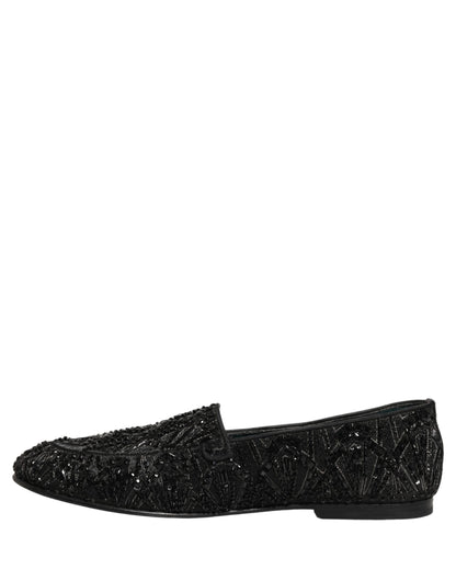 Dolce & Gabbana Black Velvet Embroidered Dress Loafers Shoes