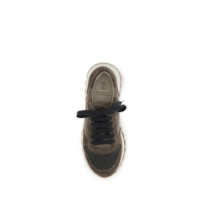 Brunello Cucinelli Brown Calf Leather Bos Taurus Athletic Sneakers