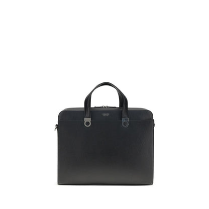 Ferragamo Black Calf Leather Bos Taurus Briefcase