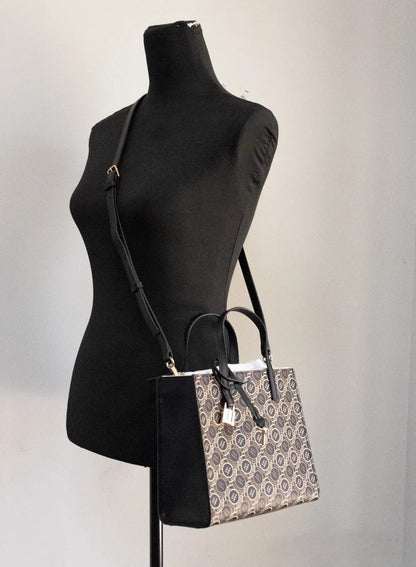 Marc Jacobs Mini Grind Signet Printed Leather Crossbody Tote Handbag Purse