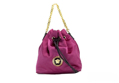 Versace Small Dahlia Nylon Medusa Pendant Bucket Chain Crossbody Bag Purse