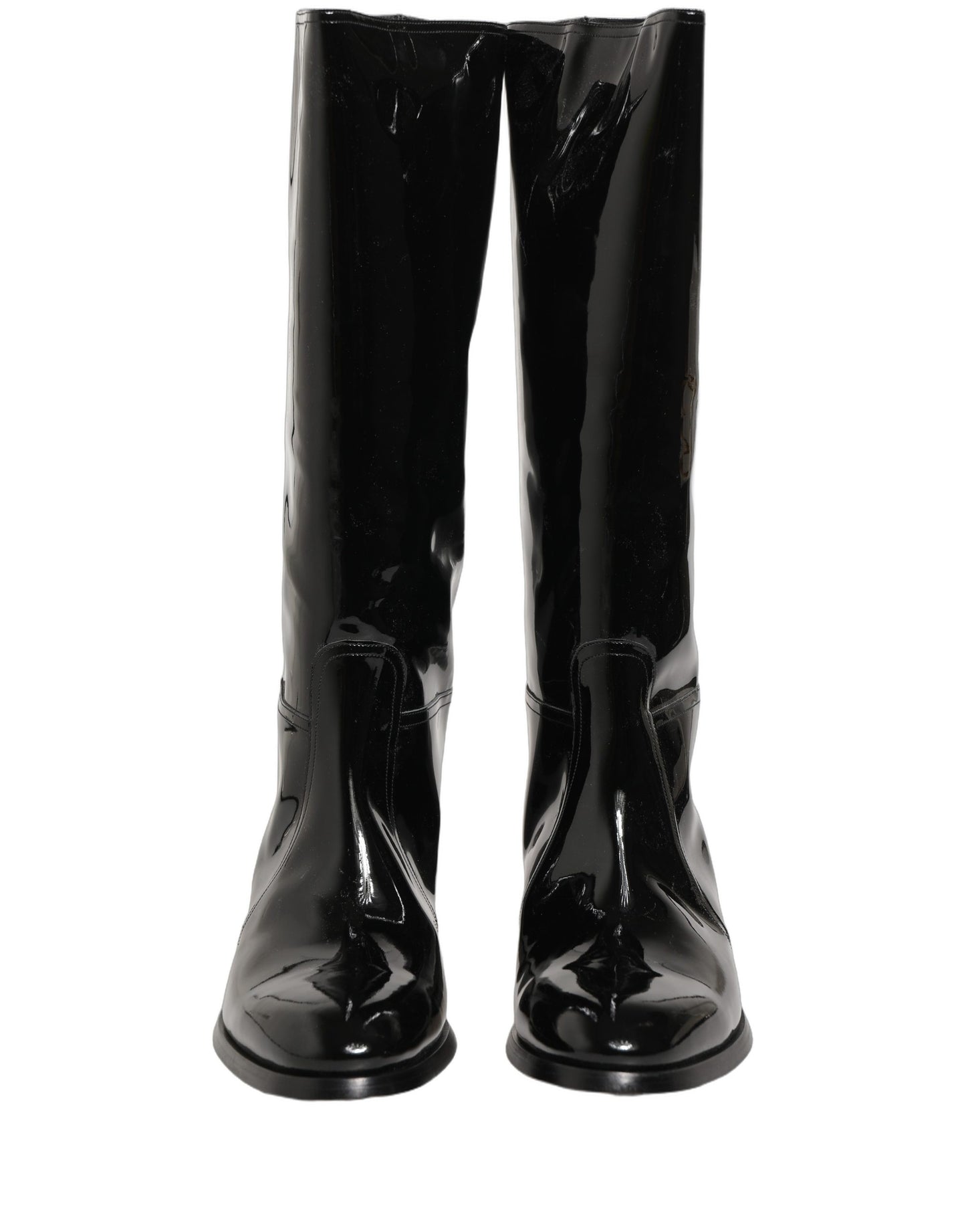 Dolce & Gabbana Black Leather Knee High Heels Boots Shoes