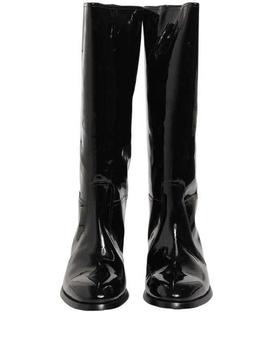 Dolce & Gabbana Black Leather Knee High Heels Boots Shoes