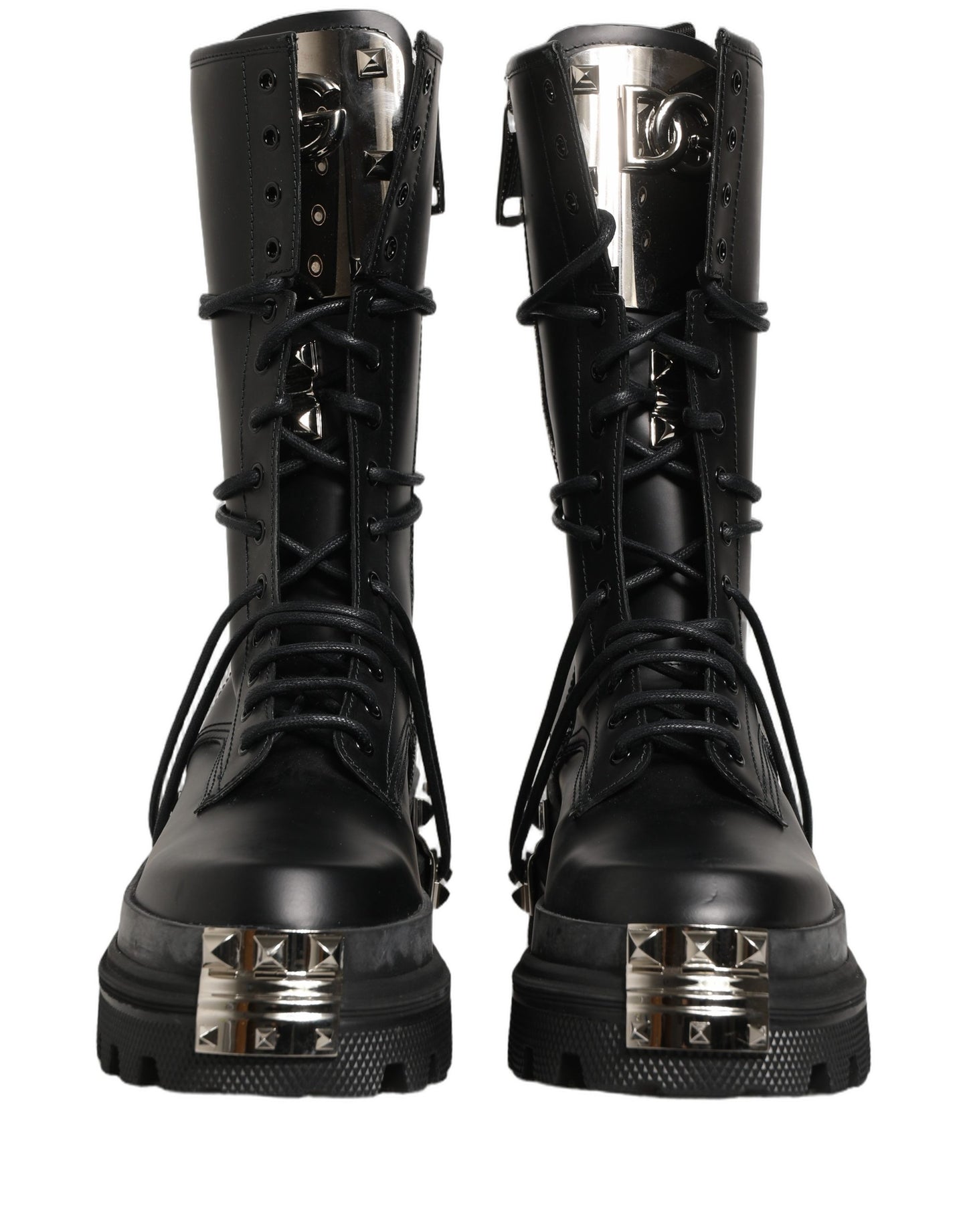 Dolce & Gabbana Black Stud Platform Combat High Boots Shoes