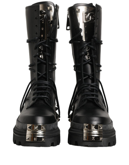Dolce & Gabbana Black Stud Platform Combat High Boots Shoes