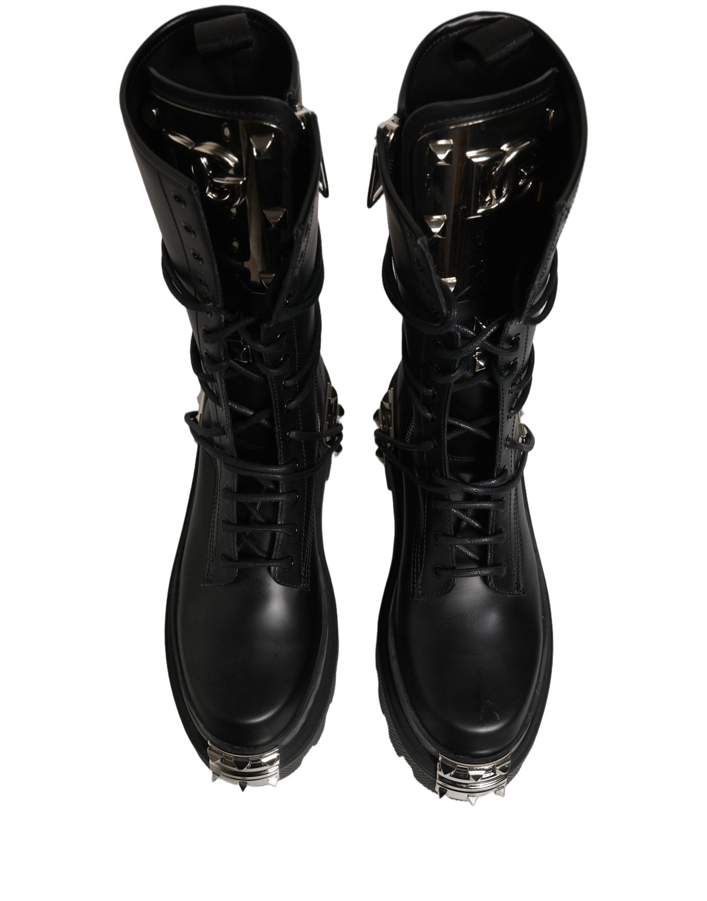 Dolce & Gabbana Black Stud Platform Combat High Boots Shoes