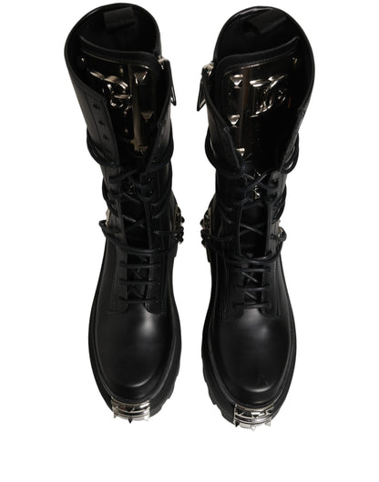 Dolce & Gabbana Black Stud Platform Combat High Boots Shoes