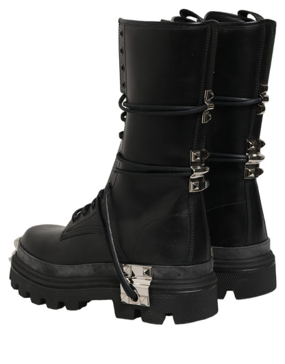 Dolce & Gabbana Black Stud Platform Combat High Boots Shoes
