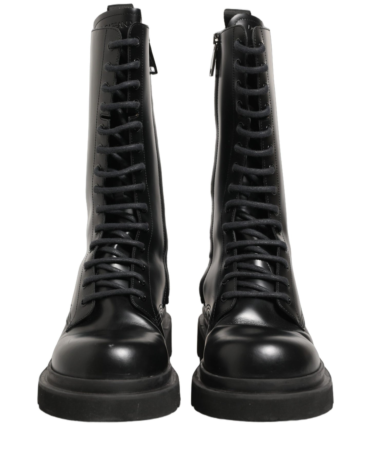 Dolce & Gabbana Black Leather Lace Up Men Combat Boots Shoes