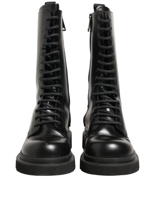 Dolce & Gabbana Black Leather Lace Up Men Combat Boots Shoes