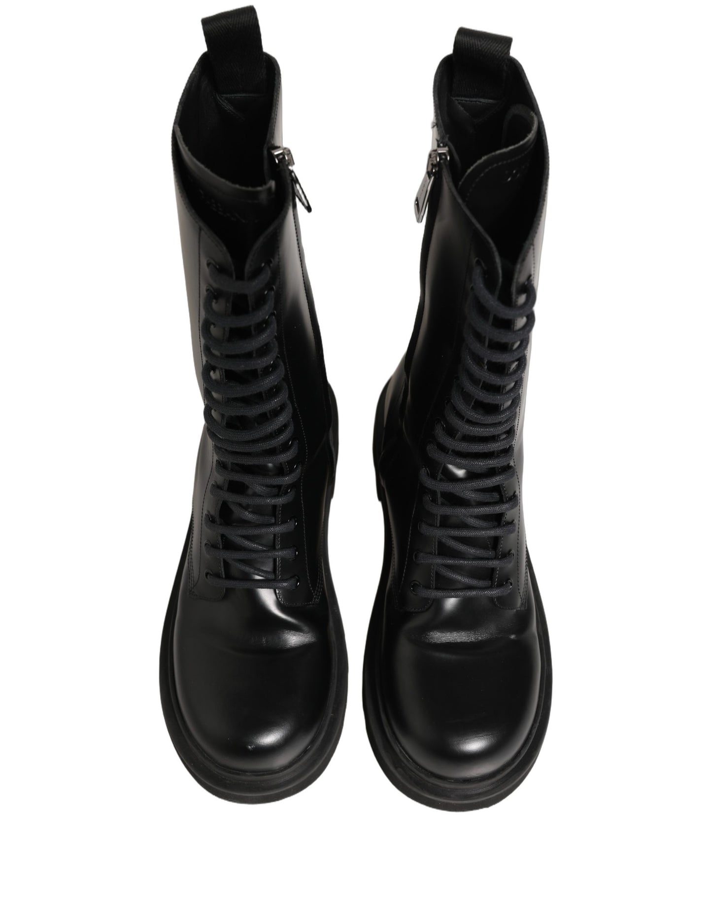Dolce & Gabbana Black Leather Lace Up Men Combat Boots Shoes