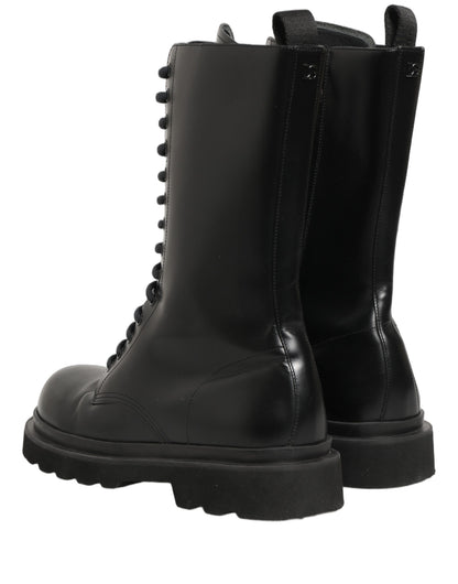 Dolce & Gabbana Black Leather Lace Up Men Combat Boots Shoes