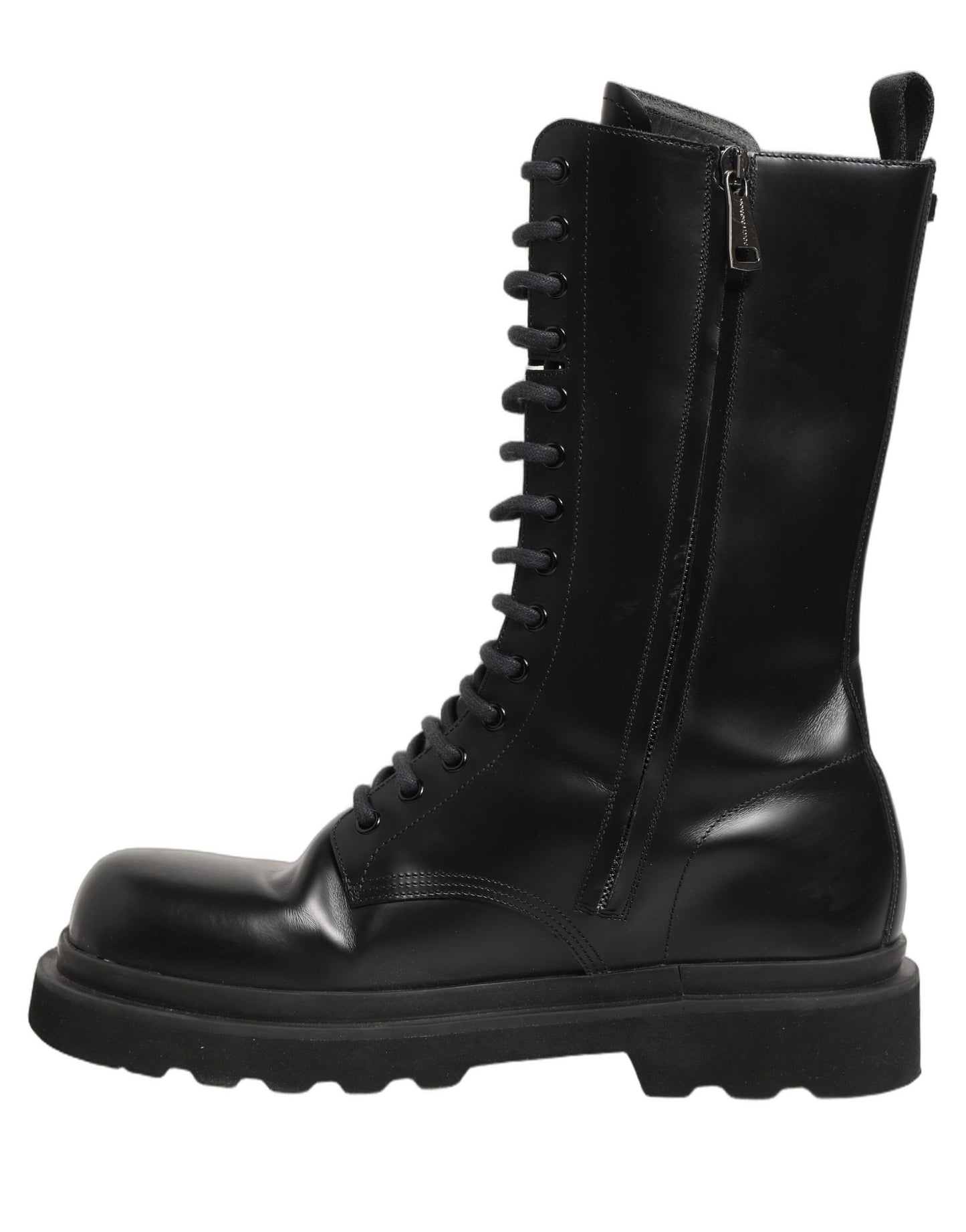 Dolce & Gabbana Black Leather Lace Up Men Combat Boots Shoes