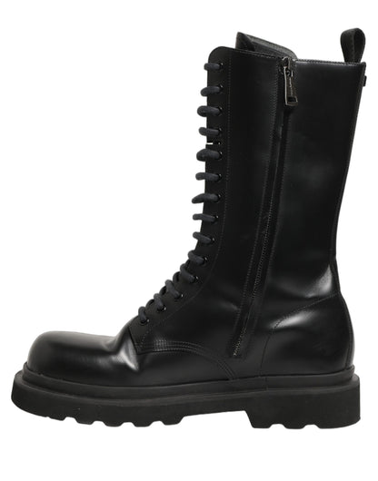 Dolce & Gabbana Black Leather Lace Up Men Combat Boots Shoes
