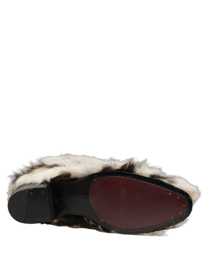 Dolce & Gabbana Multicolor Knee High Faux Fur Boots Shoes