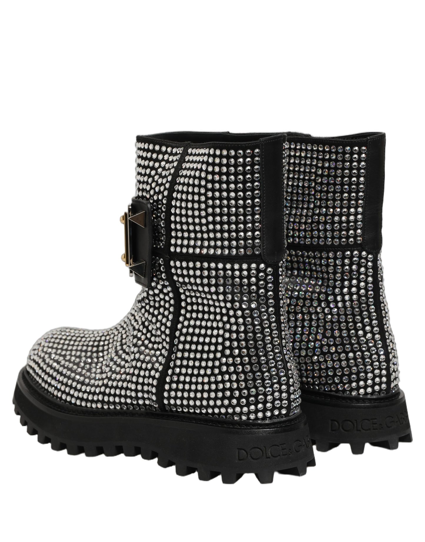 Dolce & Gabbana Black Crystal Embellished Short Boots Shoes
