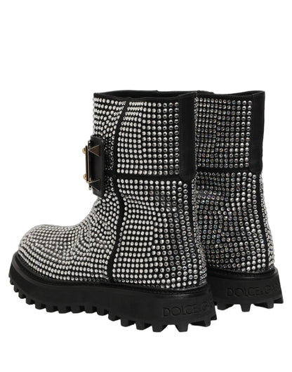 Dolce & Gabbana Black Crystal Embellished Short Boots Shoes