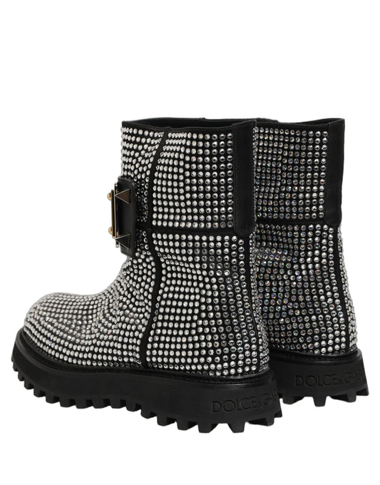 Dolce & Gabbana Black Crystal Embellished Short Boots Shoes