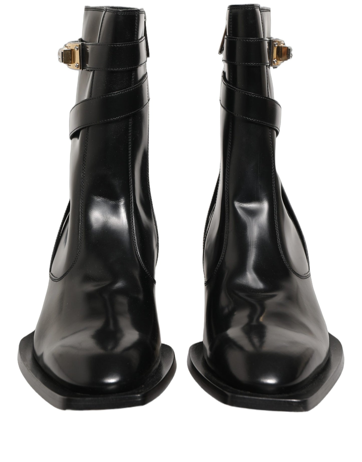 Dolce & Gabbana Black Leather DG Plaque Mid Calf Boots Shoes