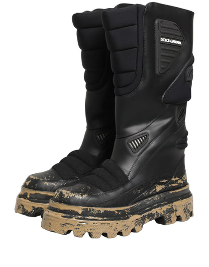 Dolce & Gabbana Black Leather Biker Mid Calf Men Boots Shoes