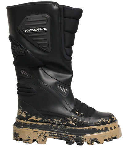 Dolce & Gabbana Black Leather Biker Mid Calf Men Boots Shoes