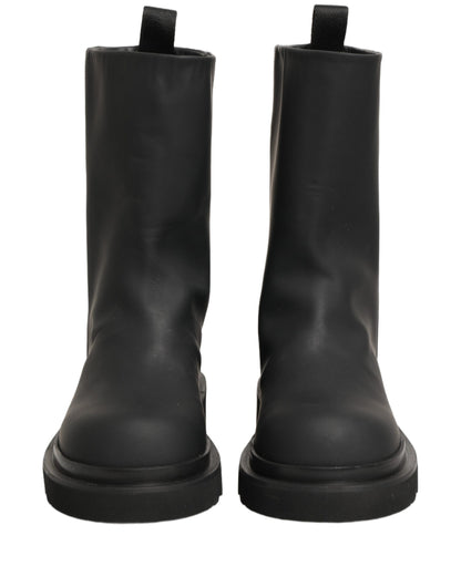 Dolce & Gabbana Black Leather Mid Calf Chunky Men Boots Shoes